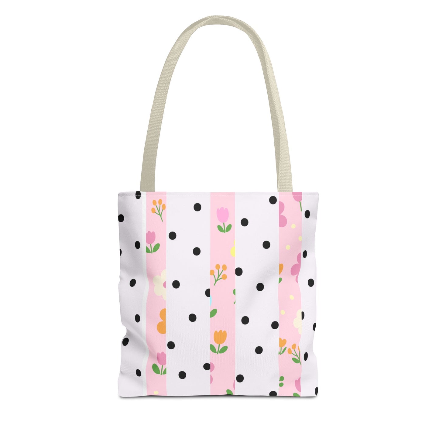 Floral Polka Dot Tote Bag — Pink Striped All-Over Print