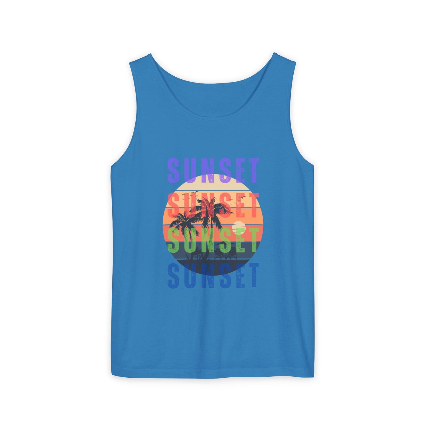 Sunset Palms Tank Top — Retro Beach Sunset Graphic Tank
