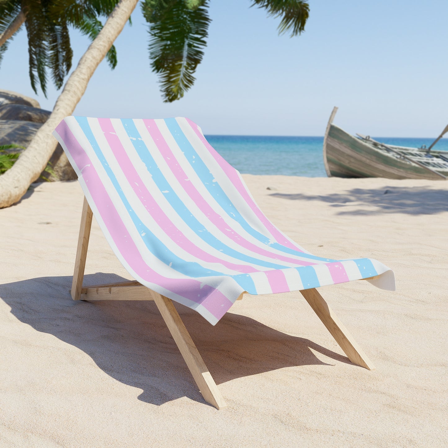 Trans Pride Pastel Stripe Beach Towel — Pink & Blue Striped Seaside Towel