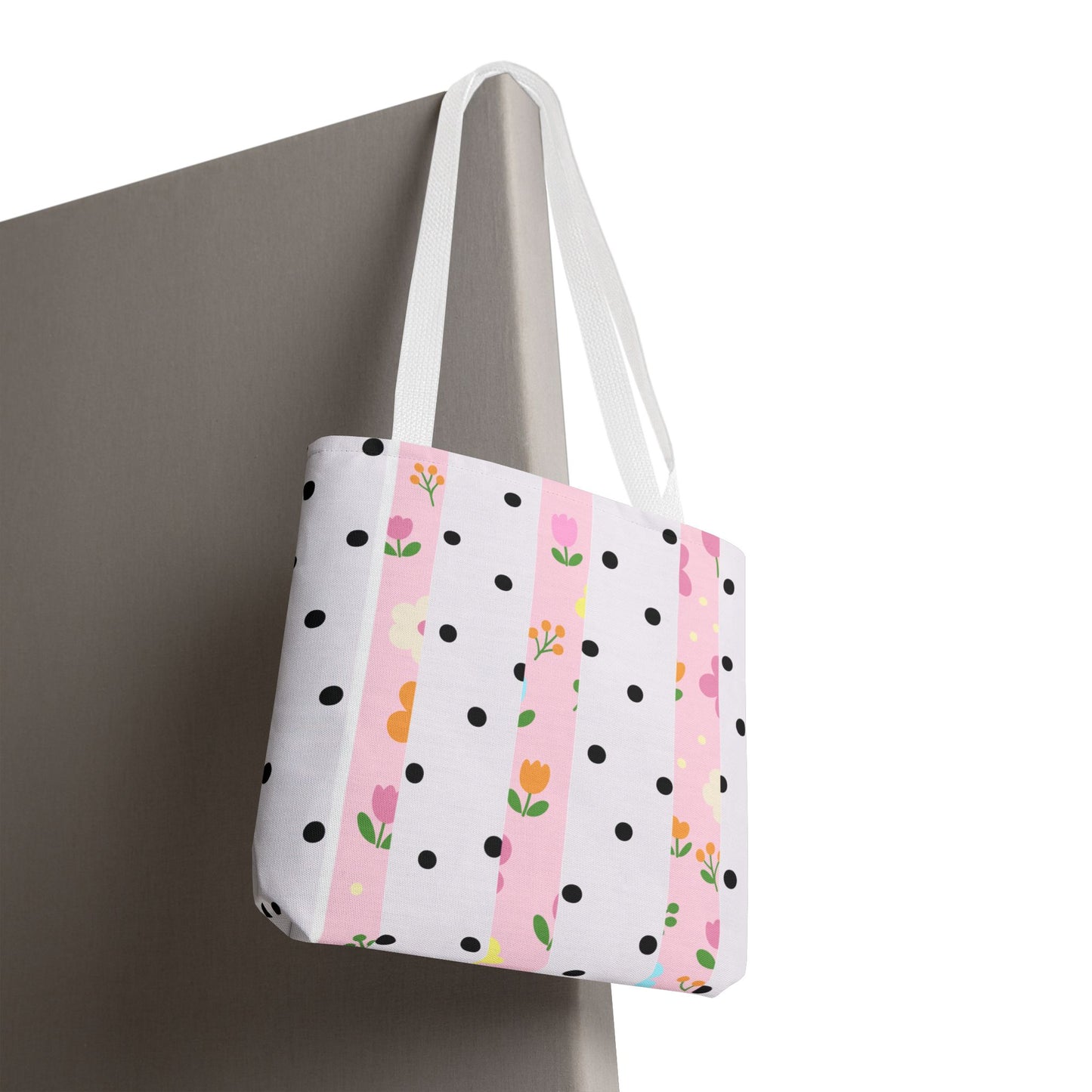 Floral Polka Dot Tote Bag — Pink Striped All-Over Print