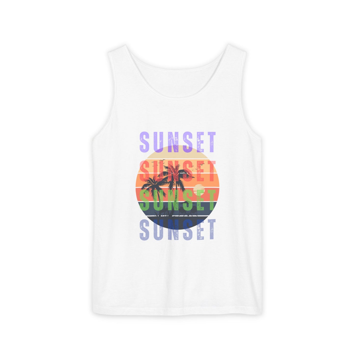 Sunset Palms Tank Top — Retro Beach Sunset Graphic Tank