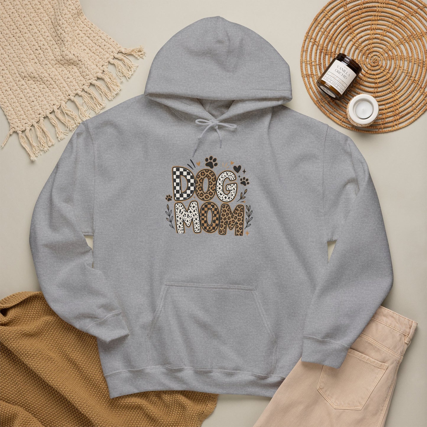 Dog Mom Hoodie — Leopard Paw Graphic Sweatshirt for Pet Lovers