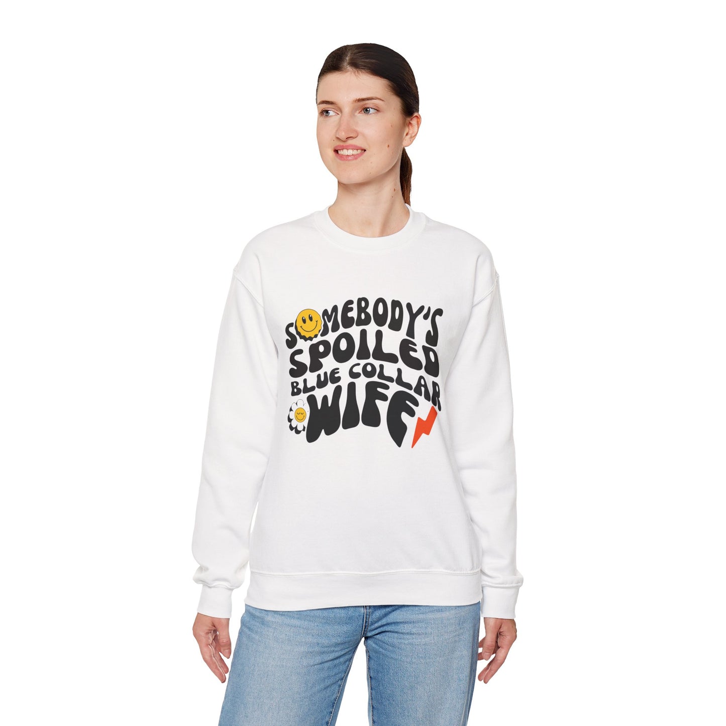 Crewneck Sweatshirt – "Somebody's Spoiled Blue Collar Wife" Retro Graphic