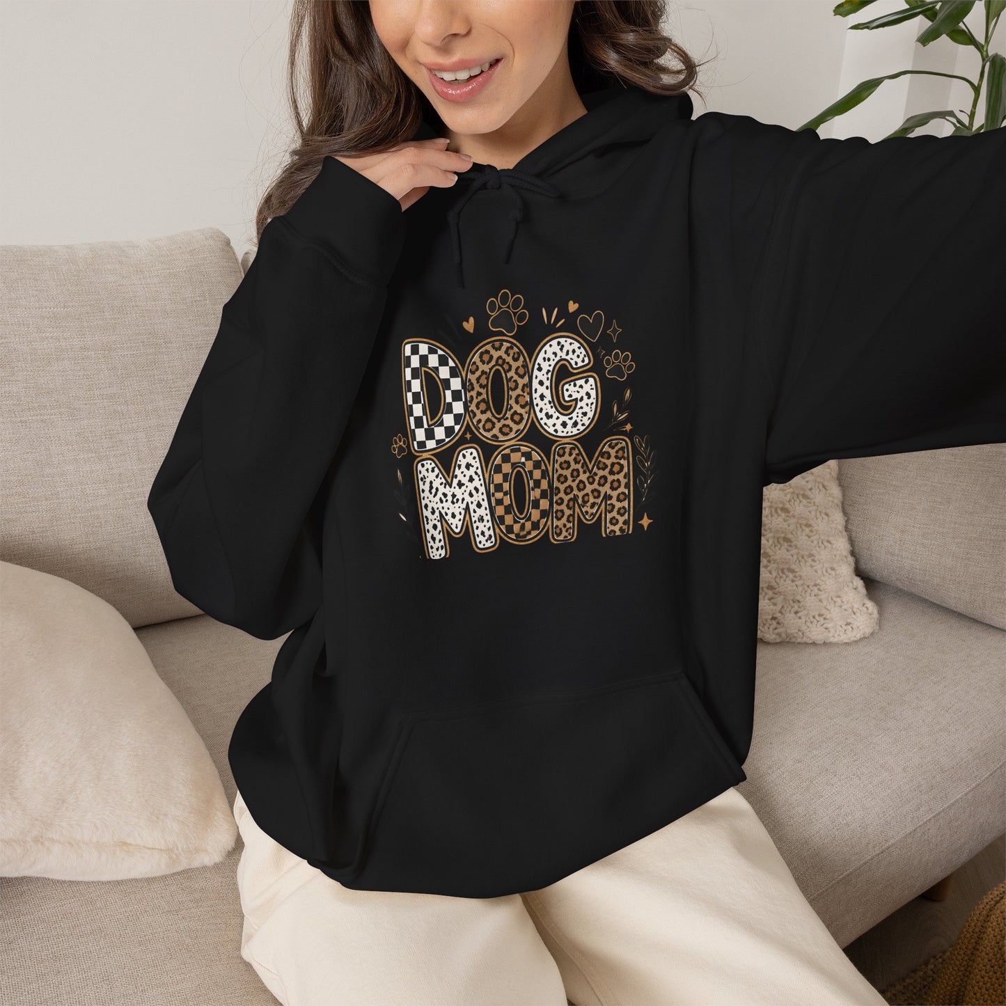Dog Mom Hoodie — Leopard Paw Graphic Sweatshirt for Pet Lovers