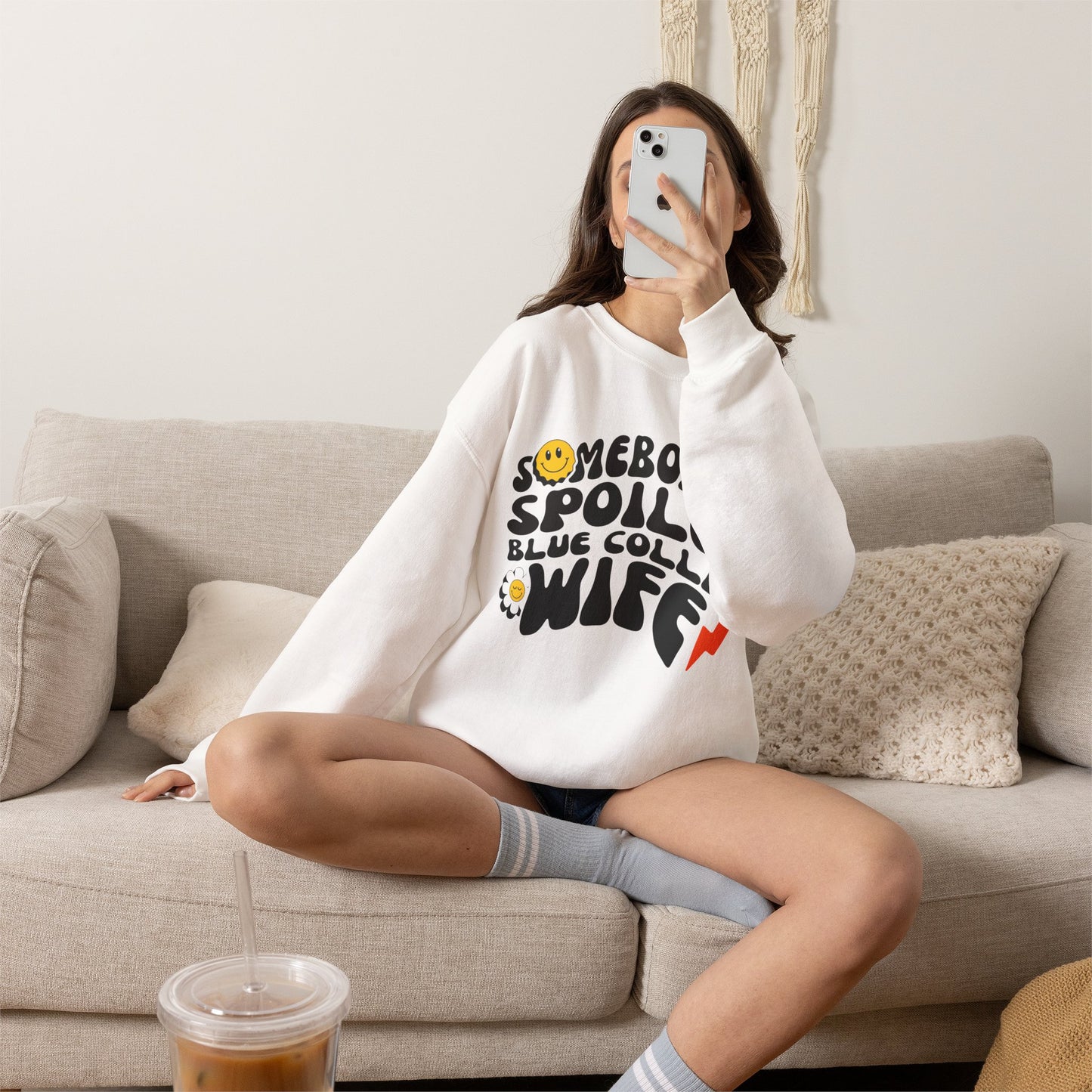 Crewneck Sweatshirt – "Somebody's Spoiled Blue Collar Wife" Retro Graphic