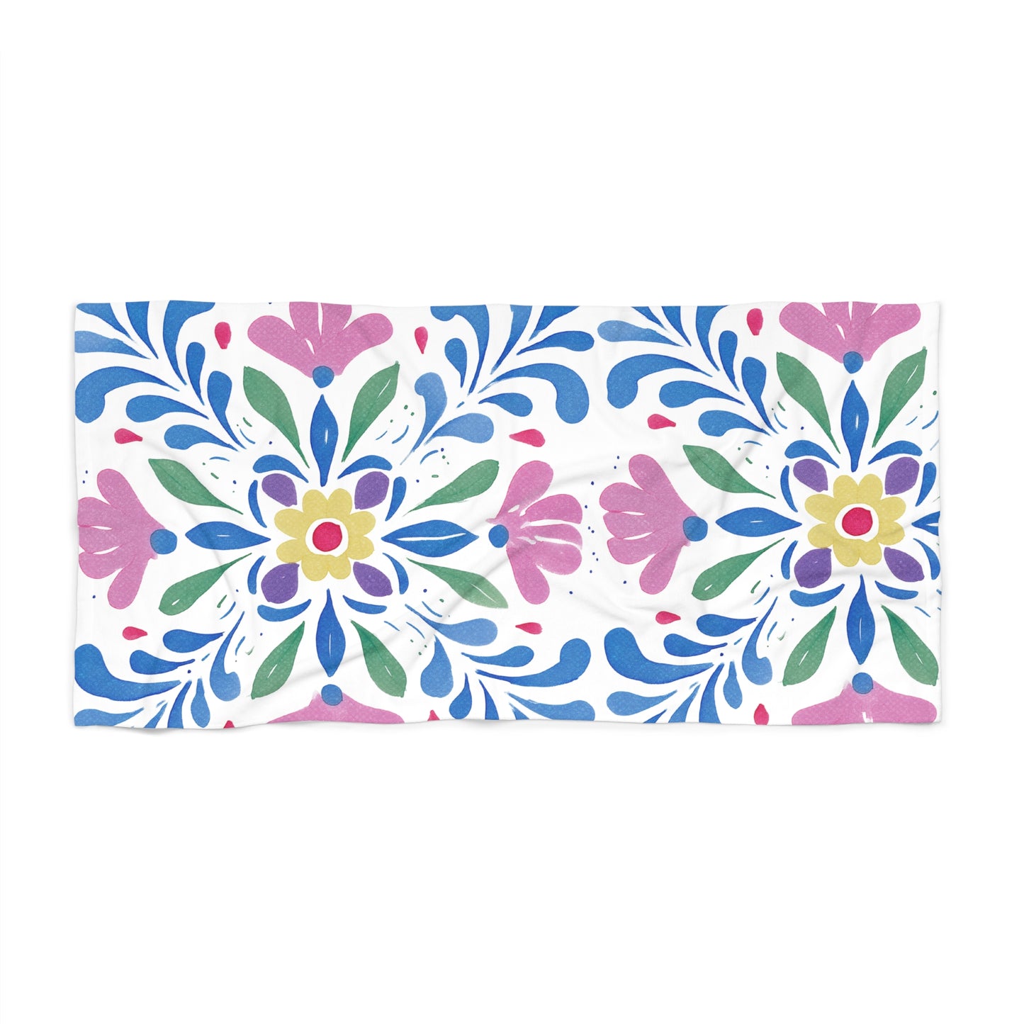Floral Mosaic Beach Towel – Colorful Mediterranean Tile Pattern