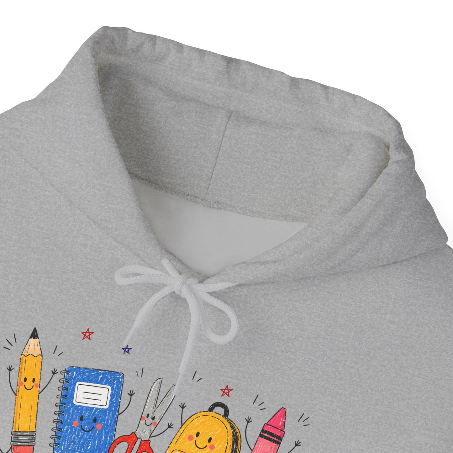 Back-to-School Hoodie – Cute School Supplies Graphic (Pencil, Notebook, Backpack)
