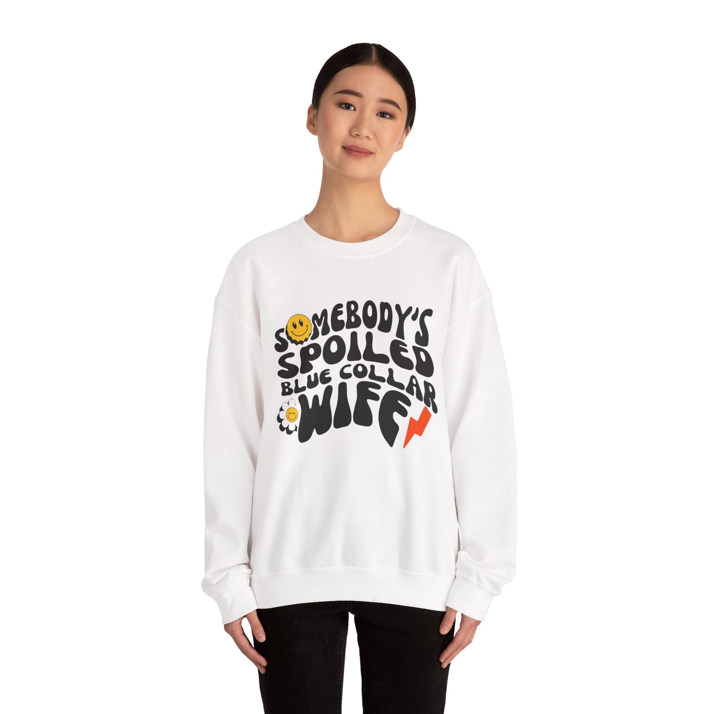 Crewneck Sweatshirt – "Somebody's Spoiled Blue Collar Wife" Retro Graphic