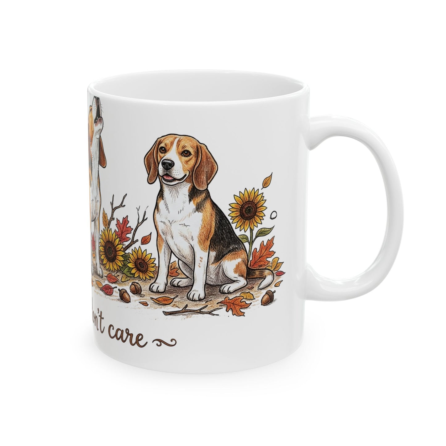 Beagle Fall Mug - "Crisp Air, Don't Care" Autumn Coffee Cup (11oz/15oz)
