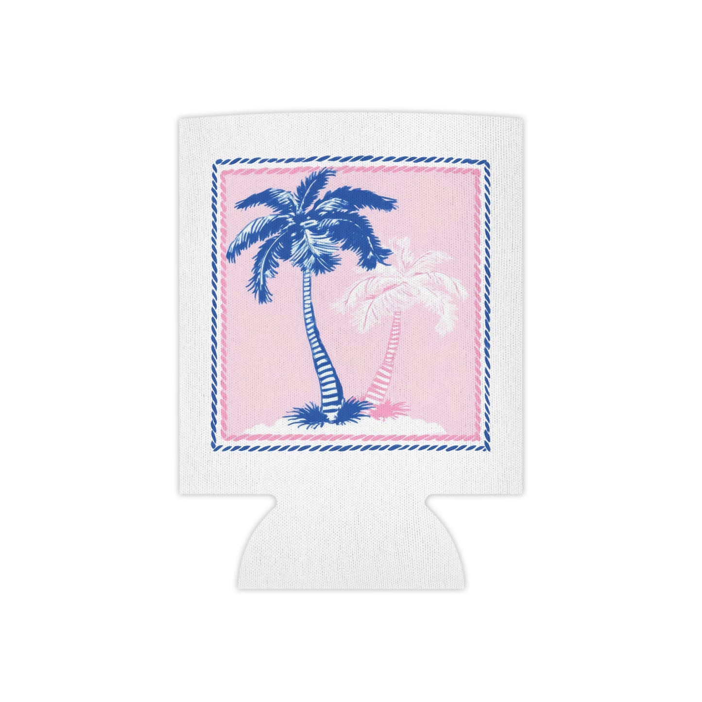 Tropical Palm Can Cooler — Pink & Blue Beach Drink Koozie