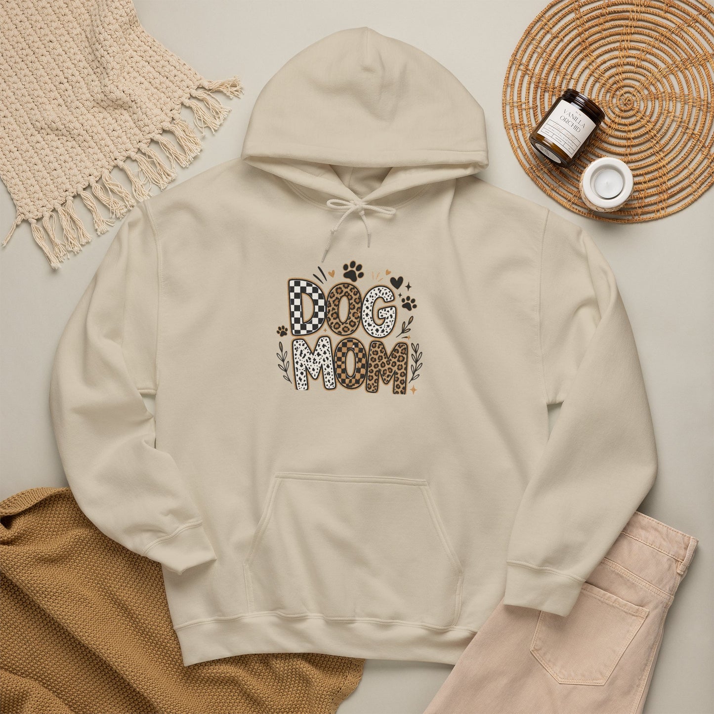 Dog Mom Hoodie — Leopard Paw Graphic Sweatshirt for Pet Lovers