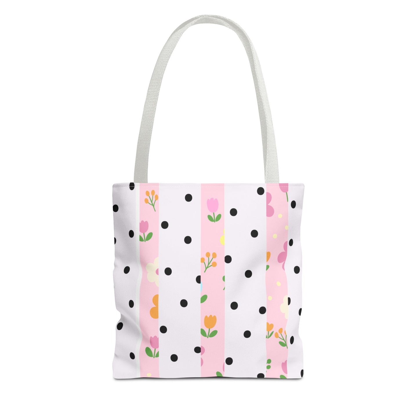 Floral Polka Dot Tote Bag — Pink Striped All-Over Print