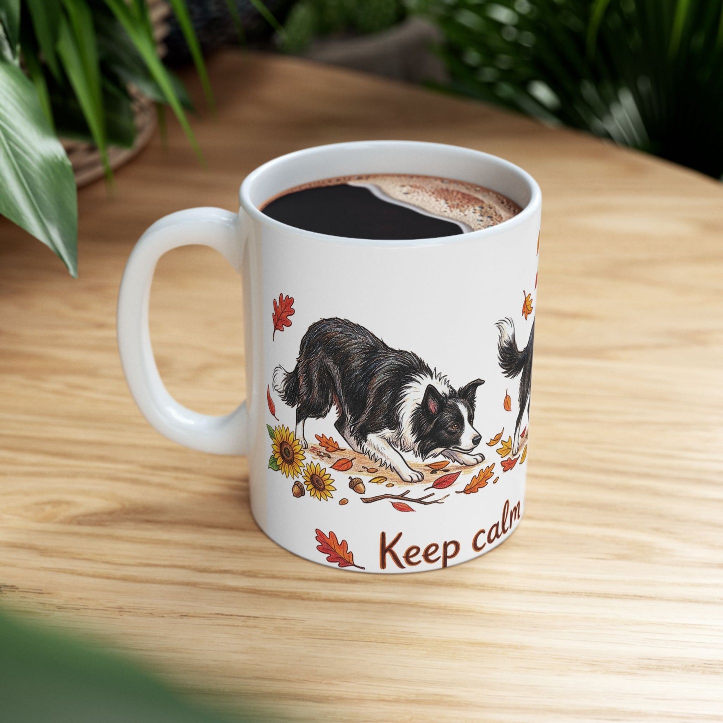 Border Collie Autumn Mug — "Keep Calm and Enjoy Fall" Ceramic Coffee Cup (11oz/15oz)