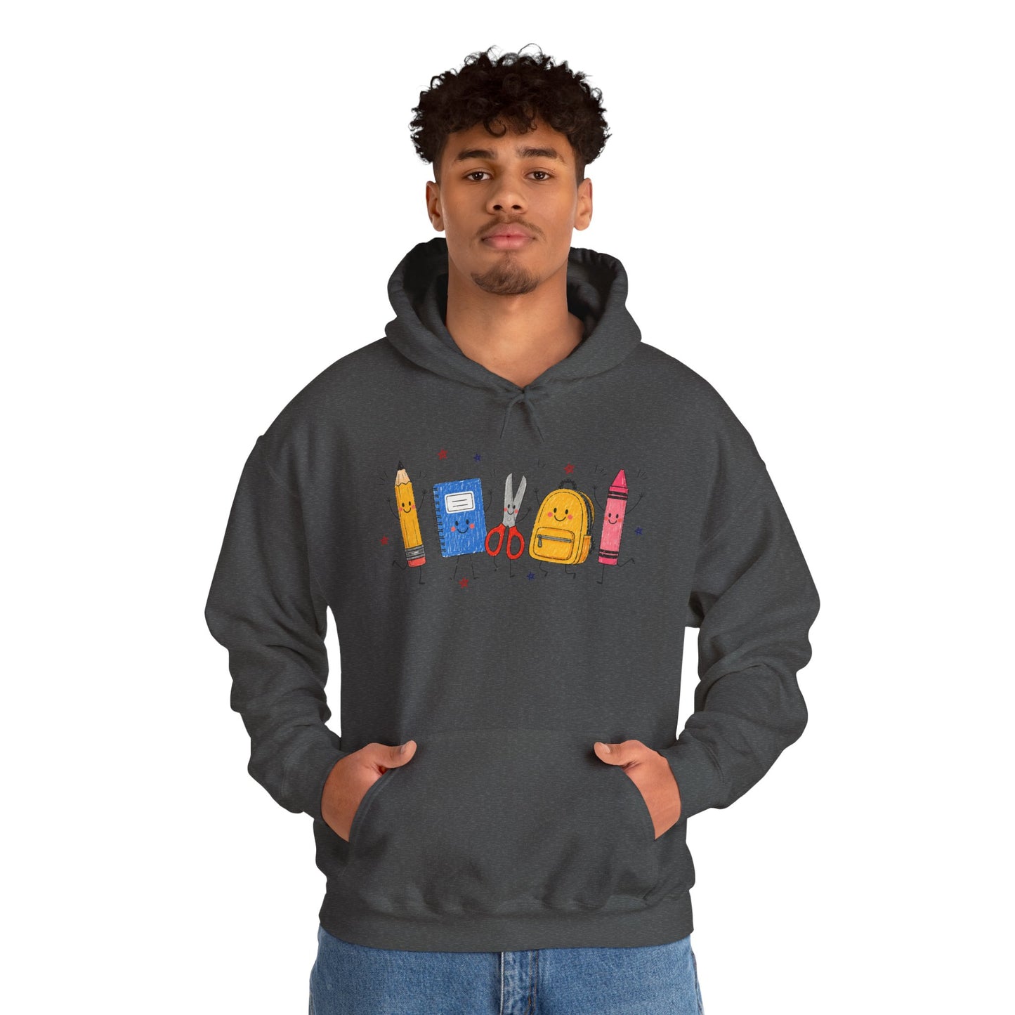 Back-to-School Hoodie – Cute School Supplies Graphic (Pencil, Notebook, Backpack)