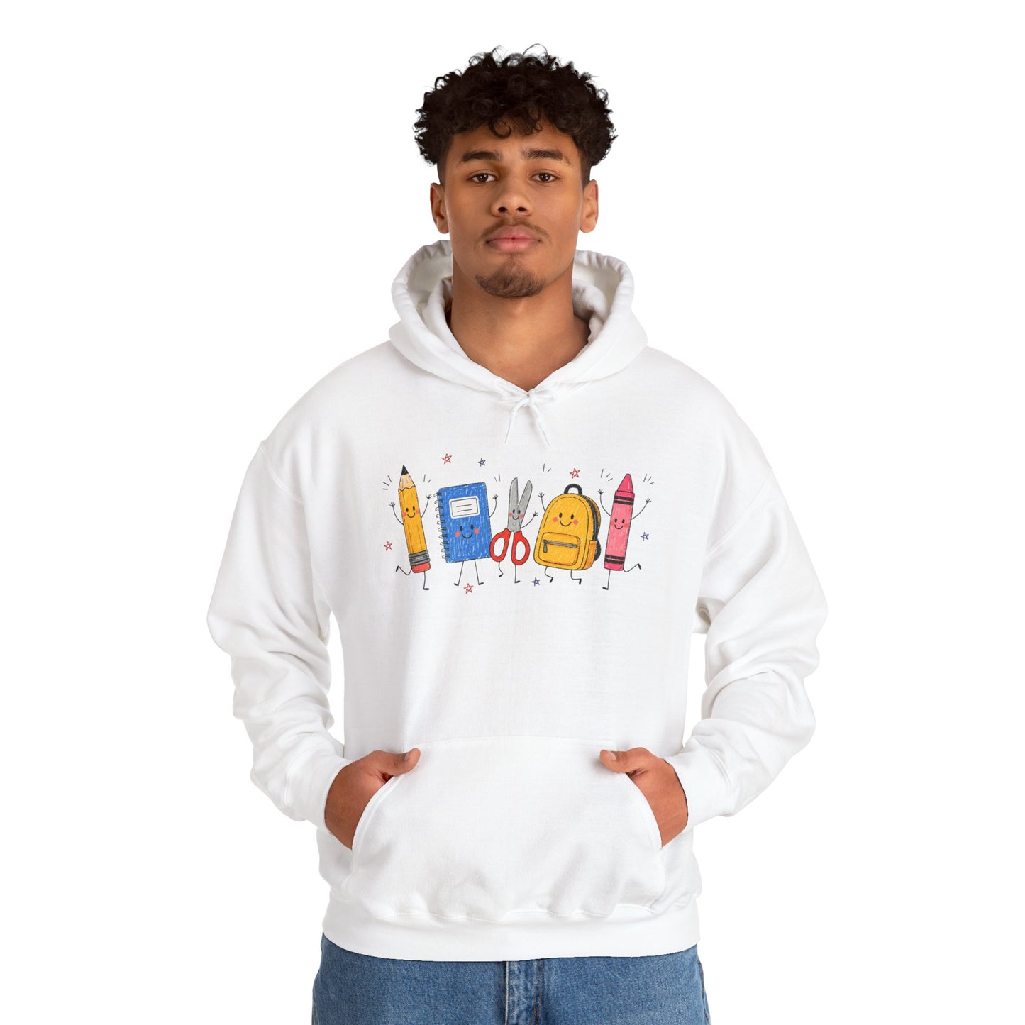 Back-to-School Hoodie – Cute School Supplies Graphic (Pencil, Notebook, Backpack)
