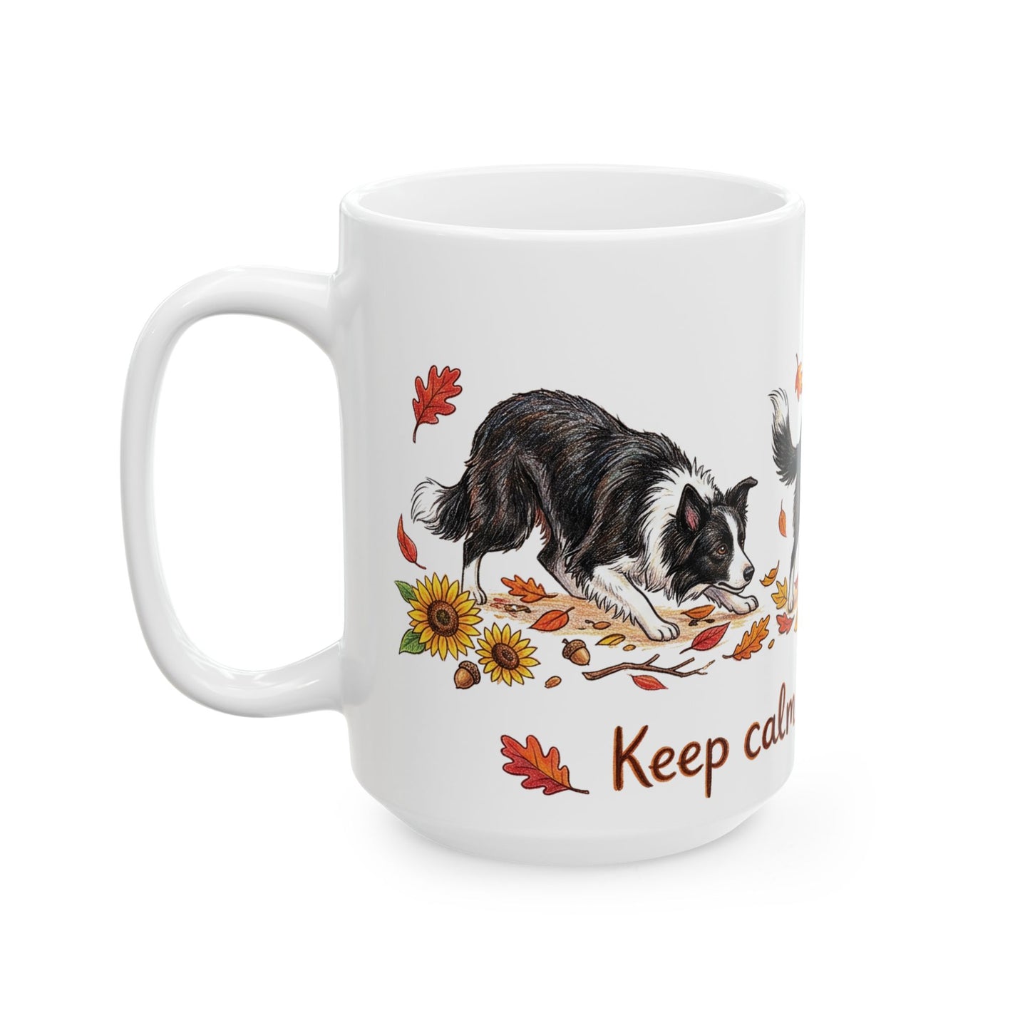 Border Collie Autumn Mug — "Keep Calm and Enjoy Fall" Ceramic Coffee Cup (11oz/15oz)
