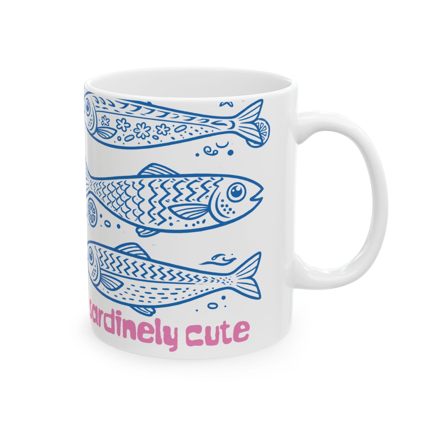 Sardine Cute Ceramic Mug (11oz/15oz) — Whimsical Blue Fish Pattern