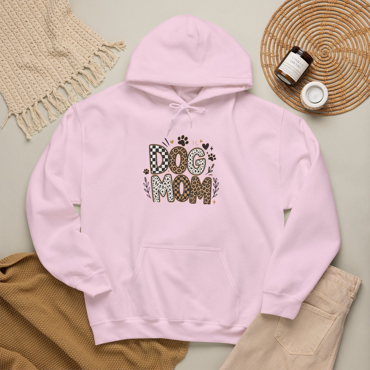 Dog Mom Hoodie — Leopard Paw Graphic Sweatshirt for Pet Lovers