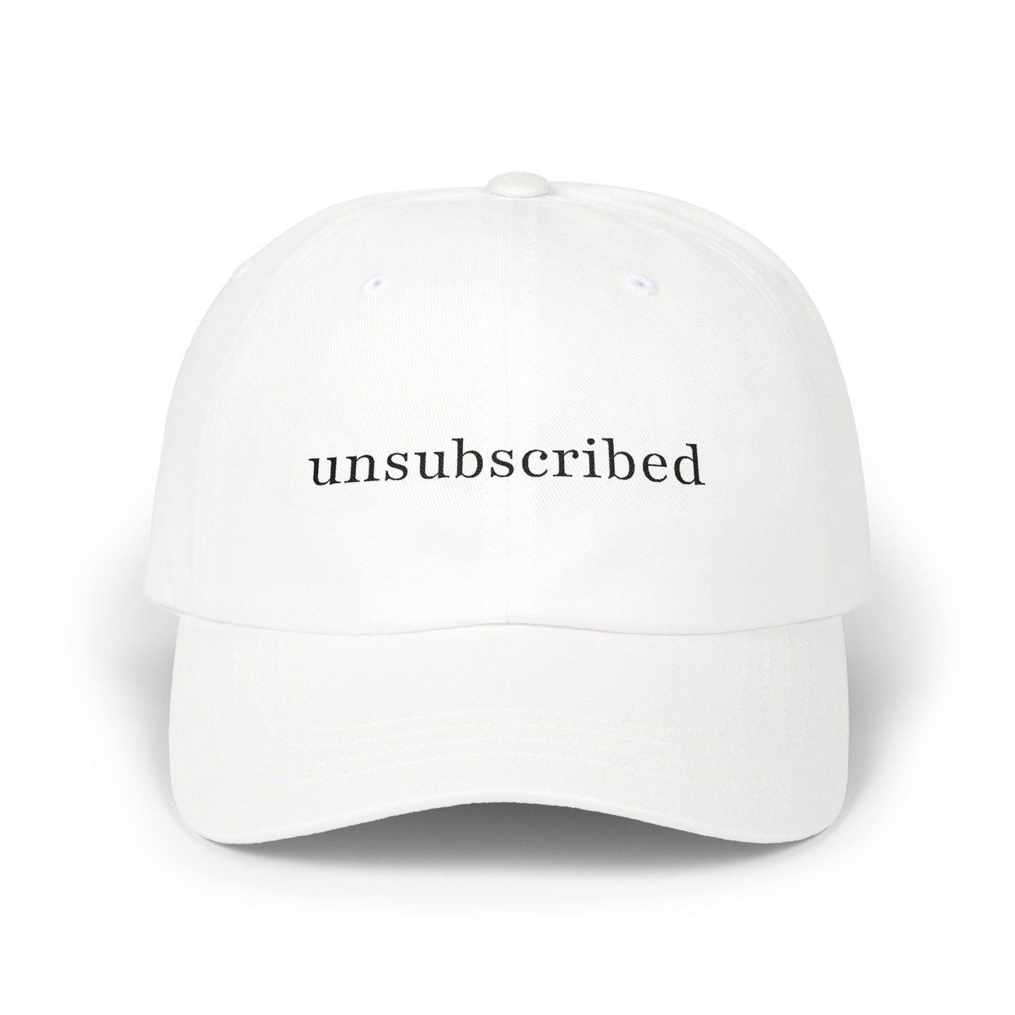 Dad Cap — "Unsubscribed" Front, "In My Self-Love Era" Back — Minimal Single Life Hat