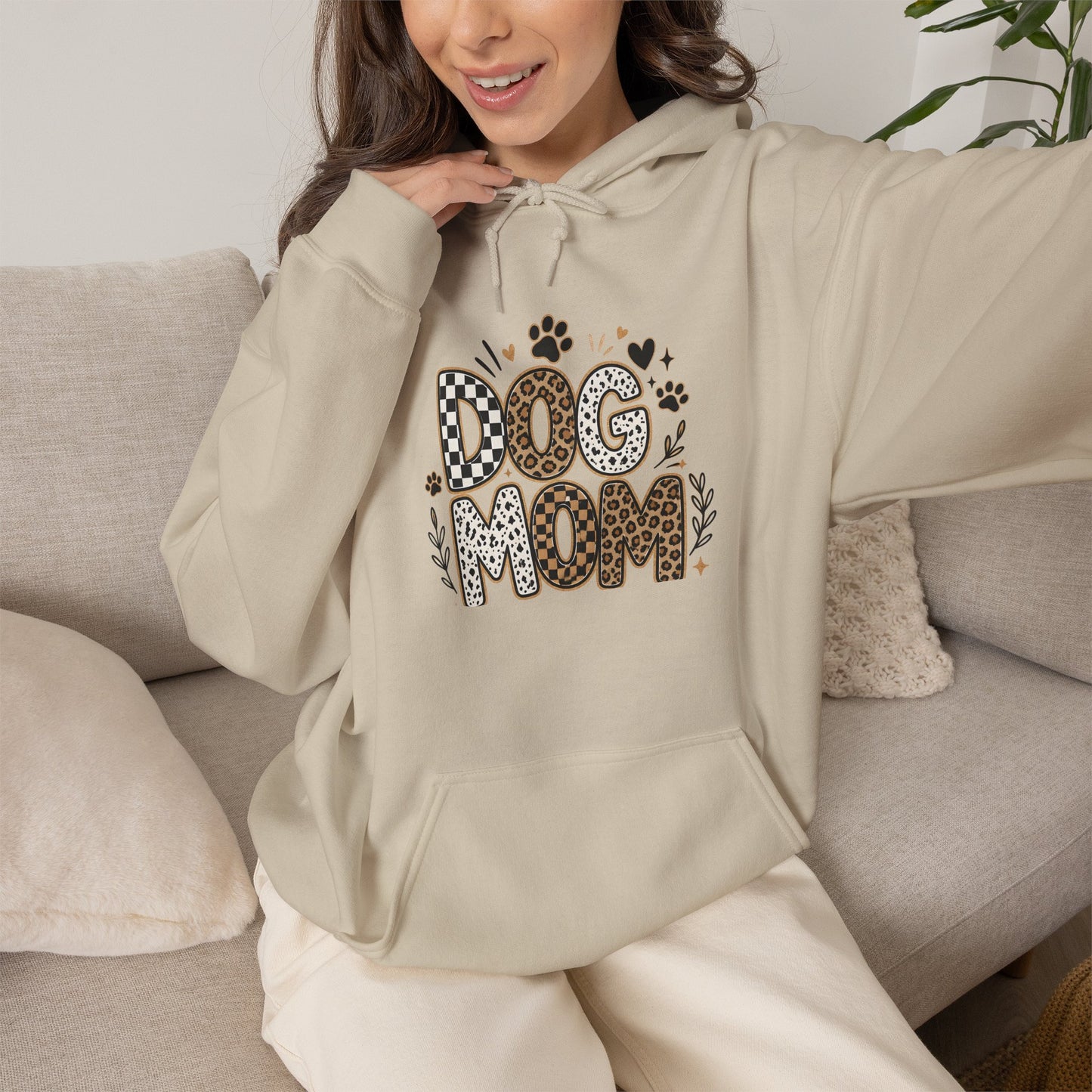 Dog Mom Hoodie — Leopard Paw Graphic Sweatshirt for Pet Lovers