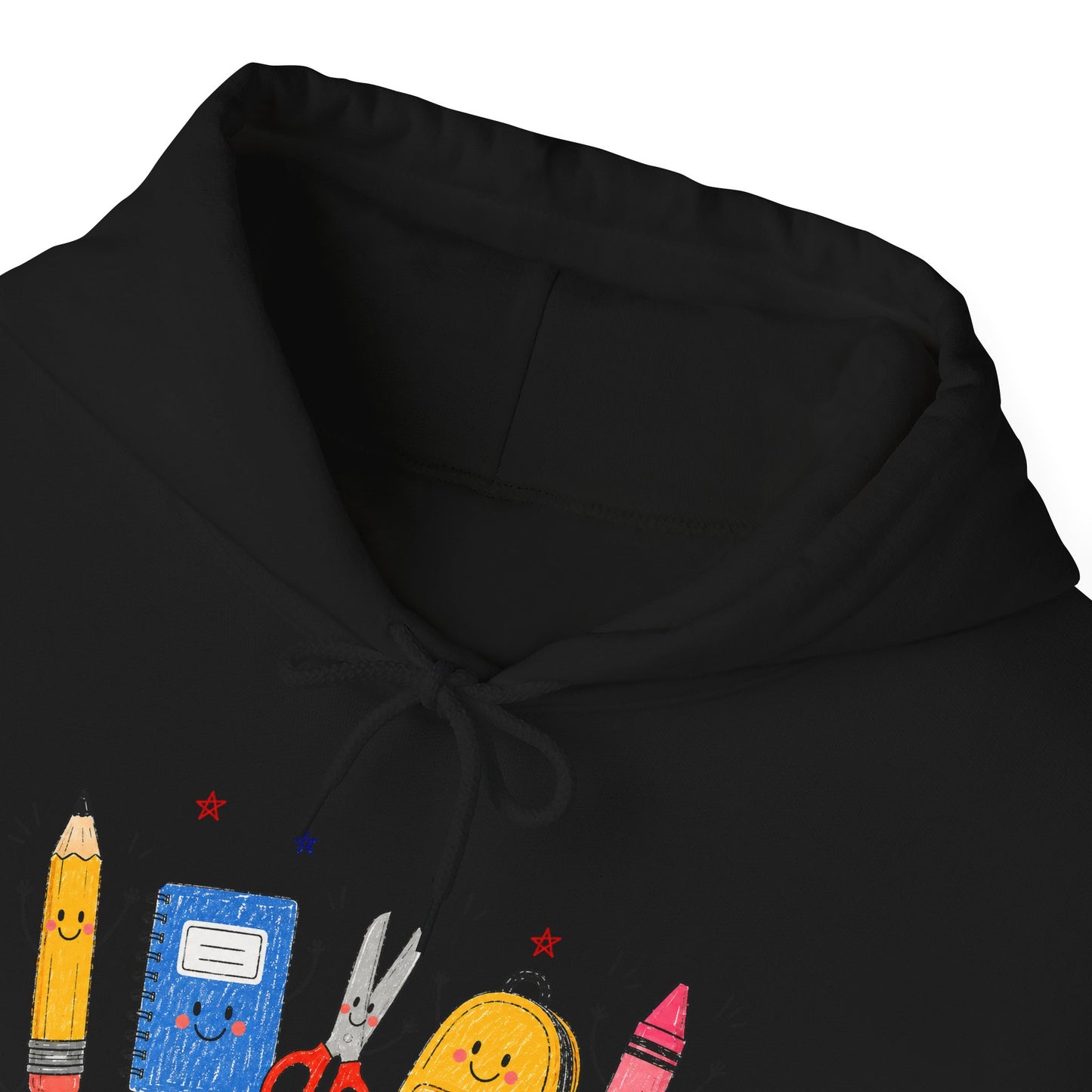Back-to-School Hoodie – Cute School Supplies Graphic (Pencil, Notebook, Backpack)