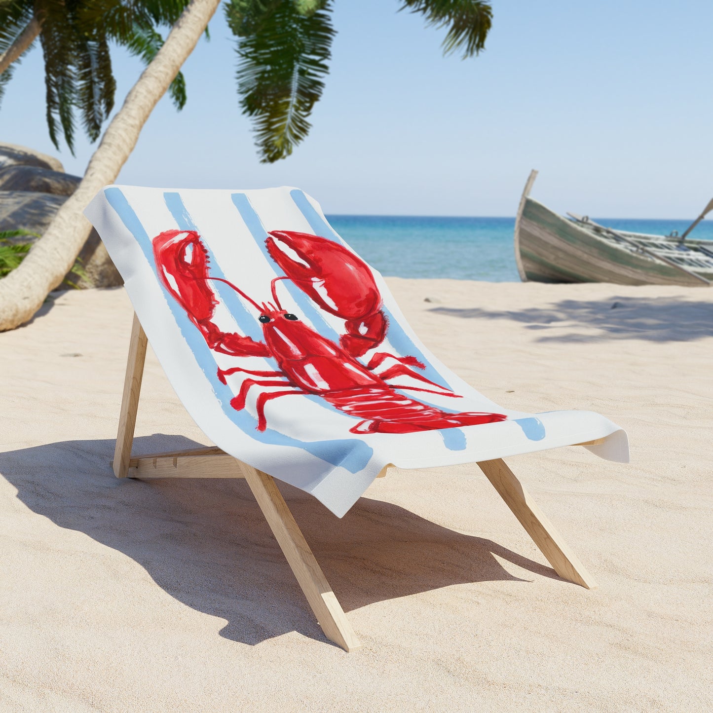 Red Lobster Beach Towel — Nautical Striped Coastal Bath & Pool Towel