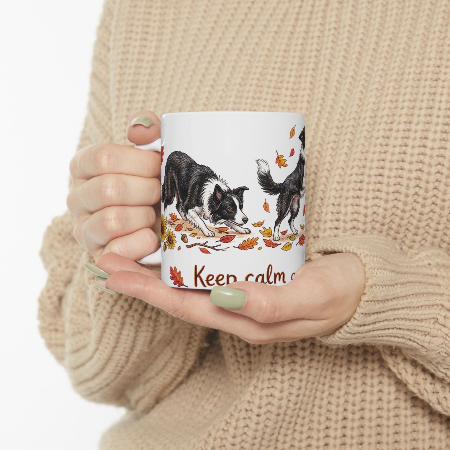 Border Collie Autumn Mug — "Keep Calm and Enjoy Fall" Ceramic Coffee Cup (11oz/15oz)