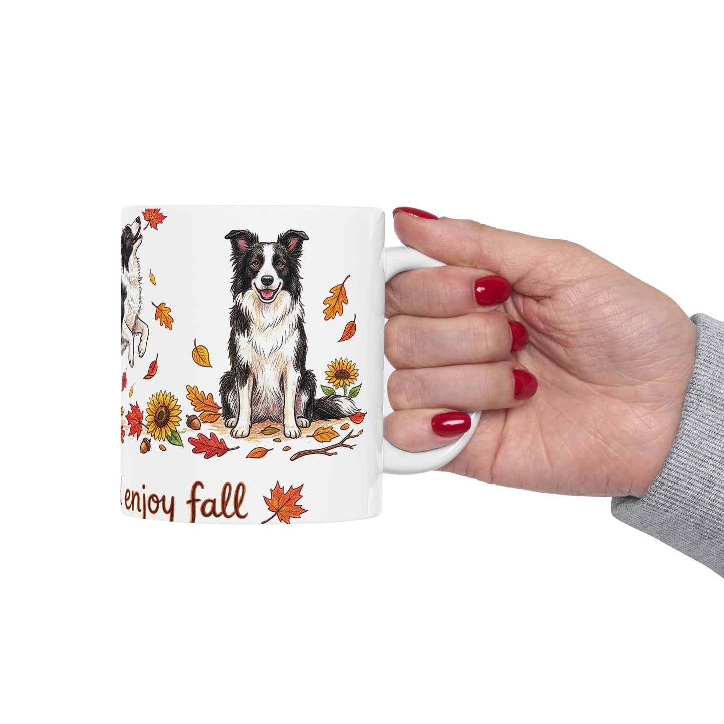 Border Collie Autumn Mug — "Keep Calm and Enjoy Fall" Ceramic Coffee Cup (11oz/15oz)