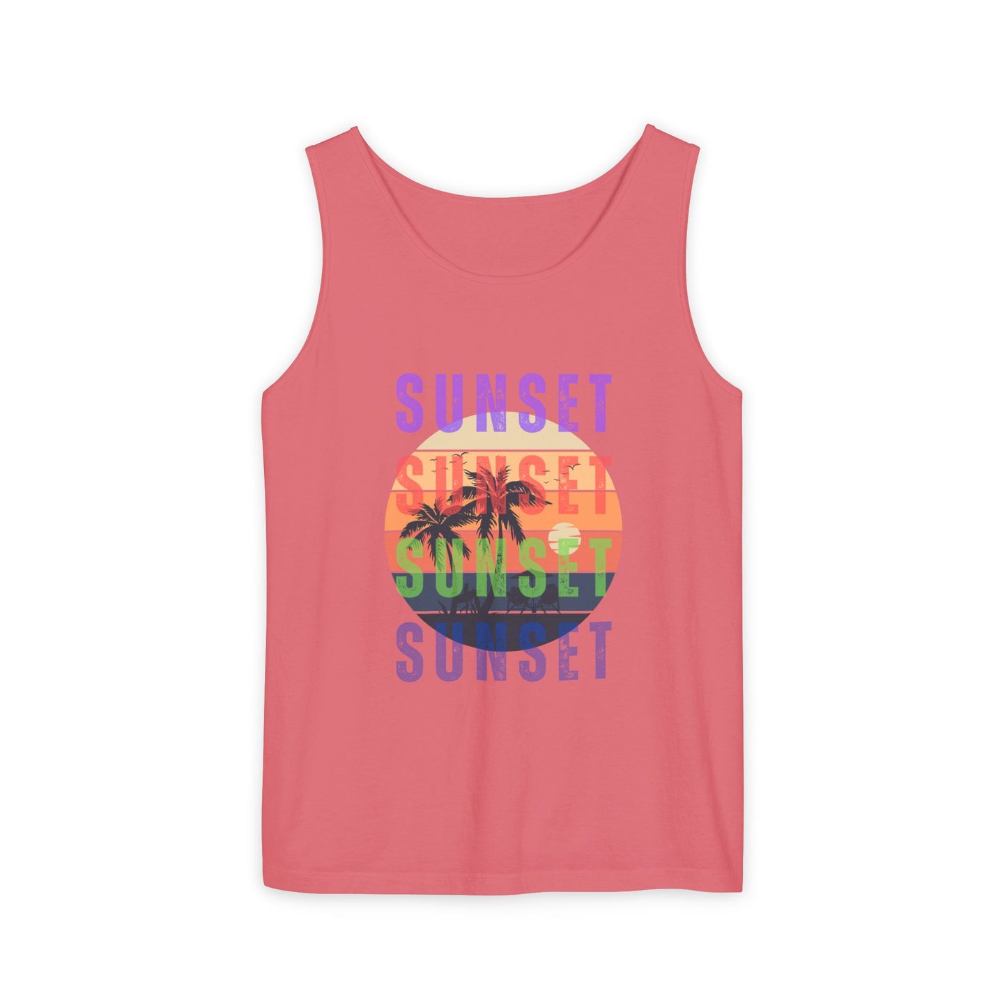 Sunset Palms Tank Top — Retro Beach Sunset Graphic Tank