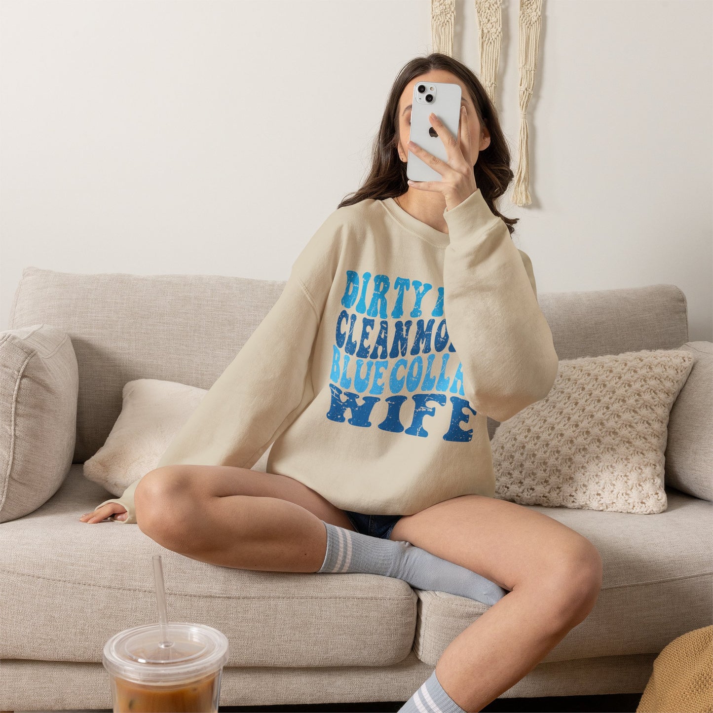 Blue Collar Wife Crewneck Sweatshirt – "Dirty Man Clean Money" Graphic