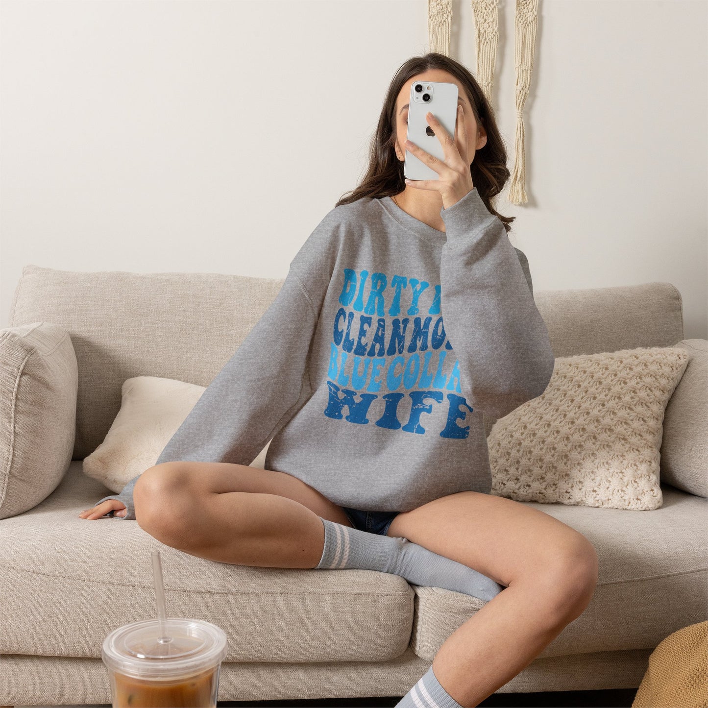Blue Collar Wife Crewneck Sweatshirt – "Dirty Man Clean Money" Graphic