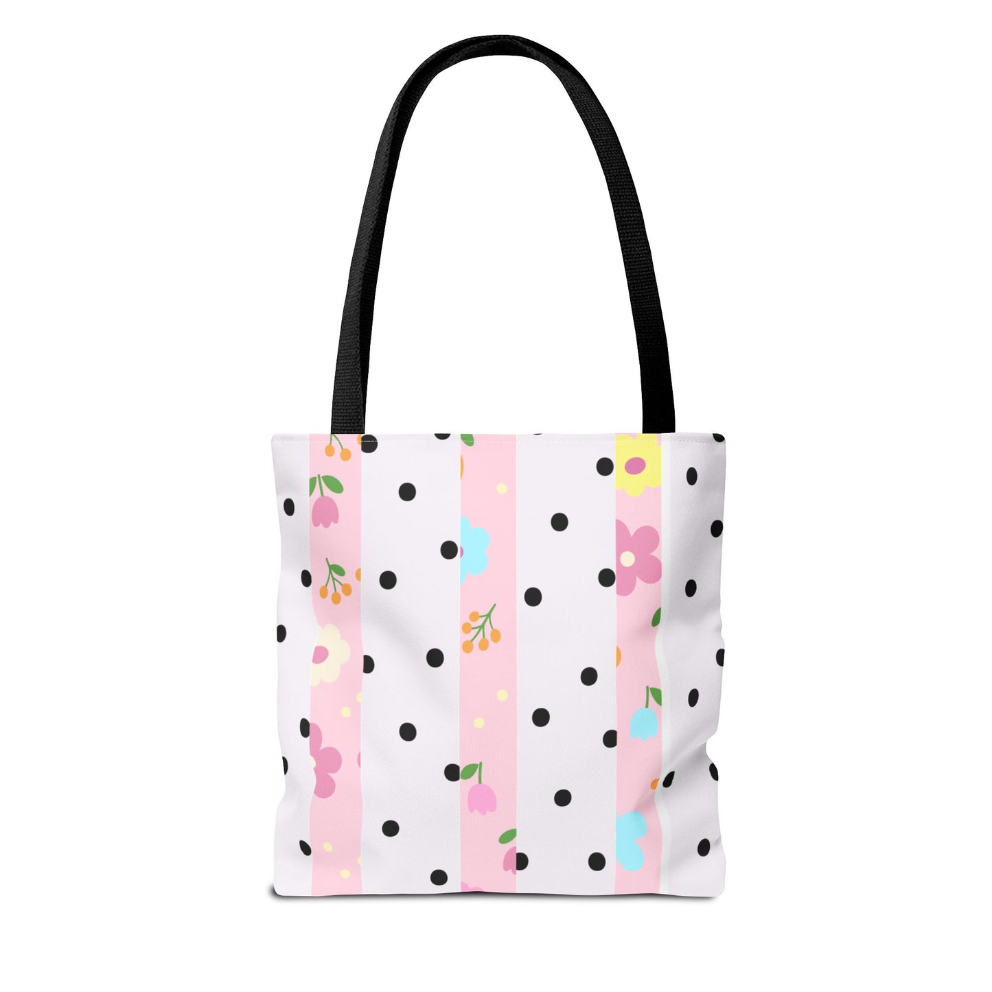 Floral Polka Dot Tote Bag — Pink Striped All-Over Print