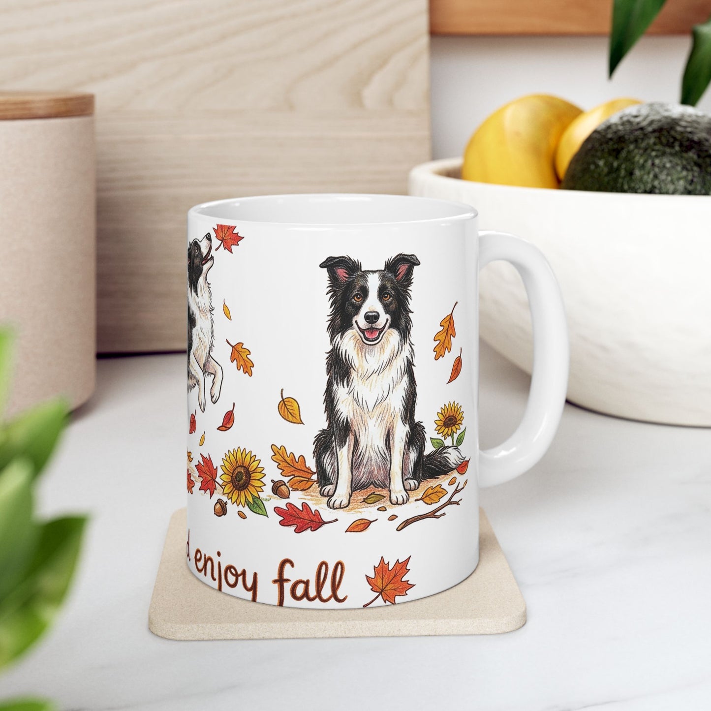 Border Collie Autumn Mug — "Keep Calm and Enjoy Fall" Ceramic Coffee Cup (11oz/15oz)