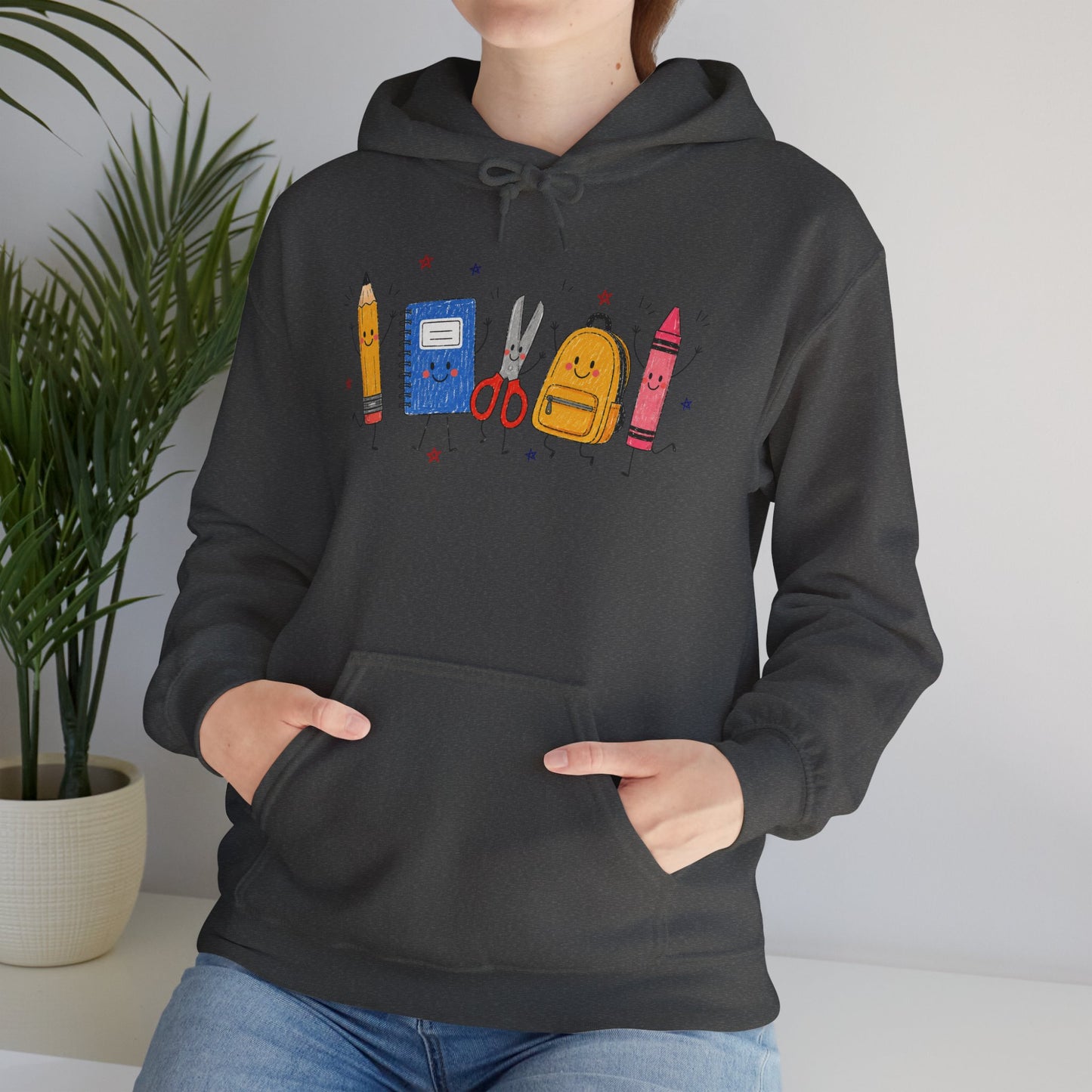 Back-to-School Hoodie – Cute School Supplies Graphic (Pencil, Notebook, Backpack)