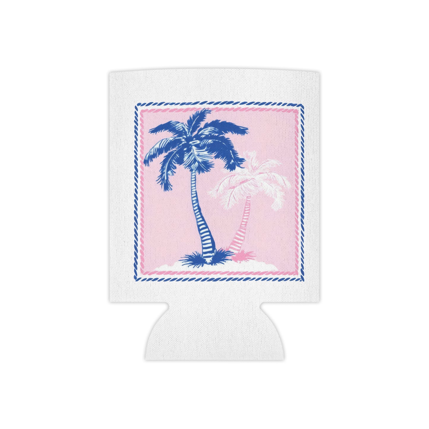 Tropical Palm Can Cooler — Pink & Blue Beach Drink Koozie