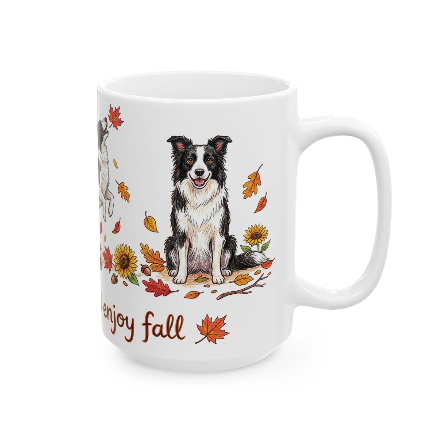 Border Collie Autumn Mug — "Keep Calm and Enjoy Fall" Ceramic Coffee Cup (11oz/15oz)