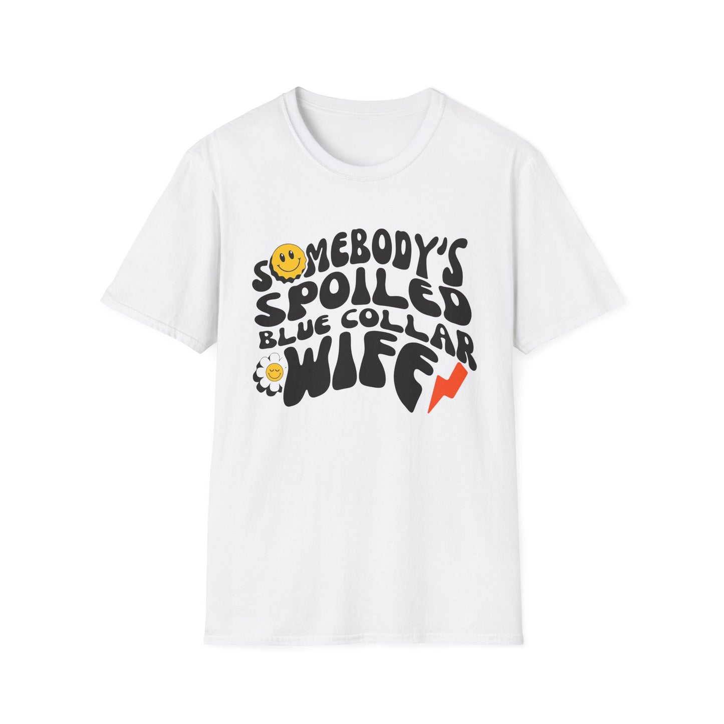 T-Shirt — "Somebody's Spoiled Blue Collar Wife" Smiley Retro Graphic Tee