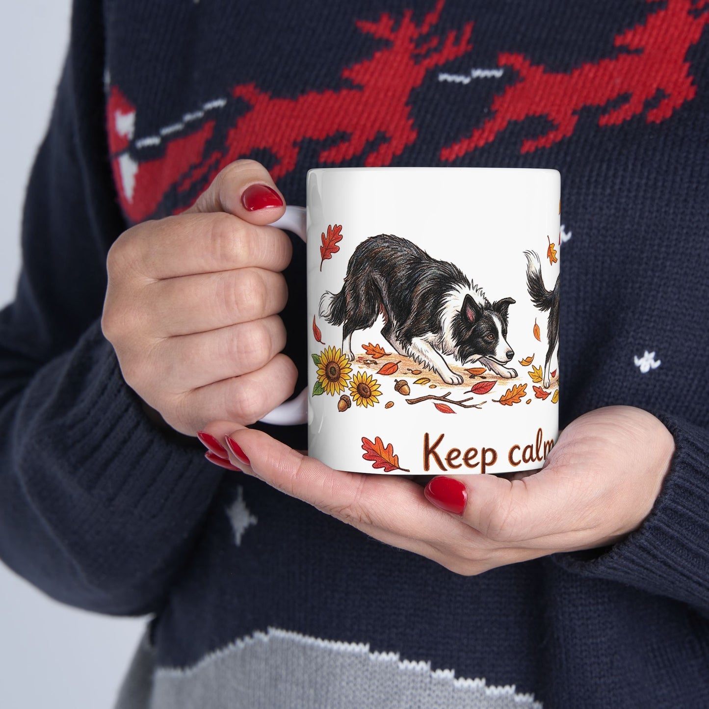 Border Collie Autumn Mug — "Keep Calm and Enjoy Fall" Ceramic Coffee Cup (11oz/15oz)