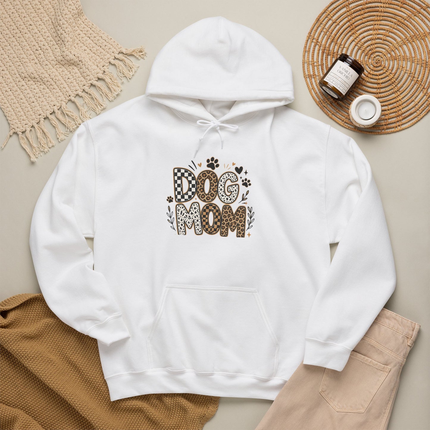 Dog Mom Hoodie — Leopard Paw Graphic Sweatshirt for Pet Lovers