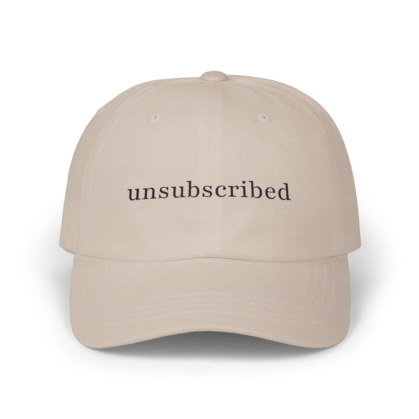 Dad Cap — "Unsubscribed" Front, "In My Self-Love Era" Back — Minimal Single Life Hat