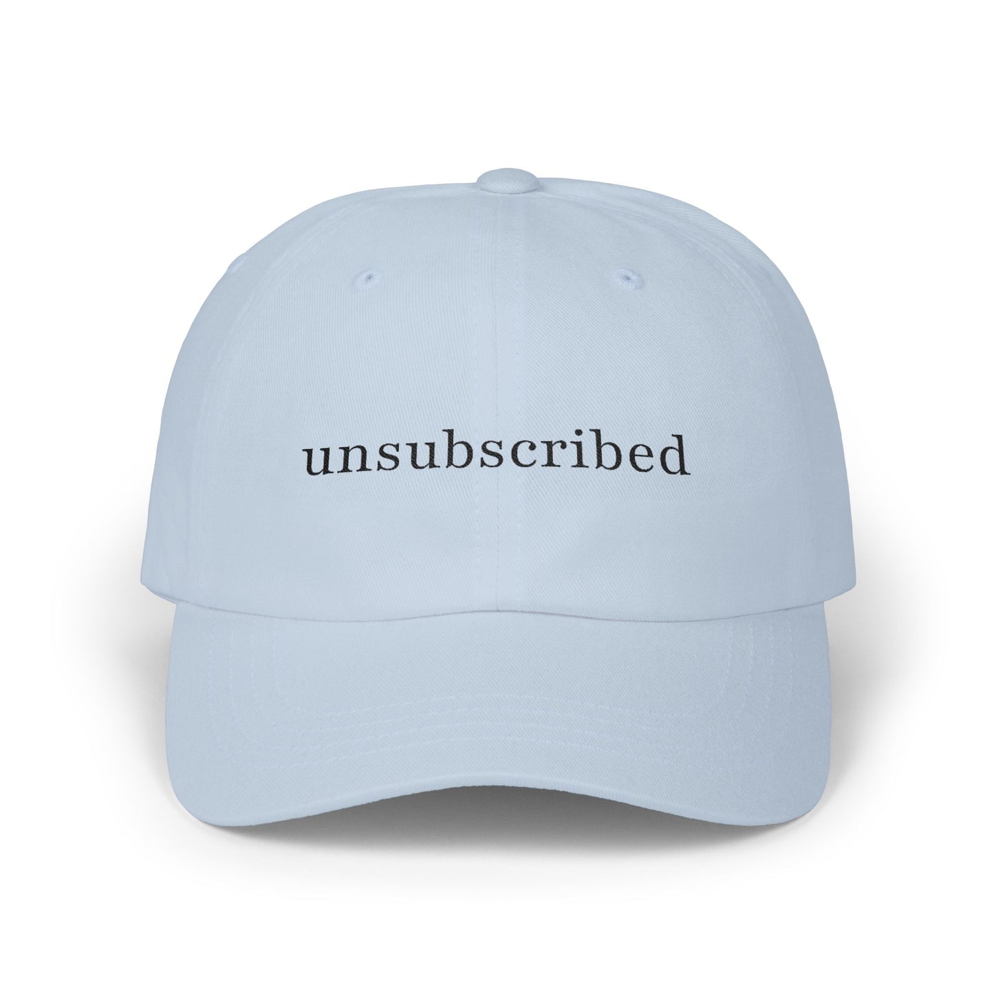 Dad Cap — "Unsubscribed" Front, "In My Self-Love Era" Back — Minimal Single Life Hat