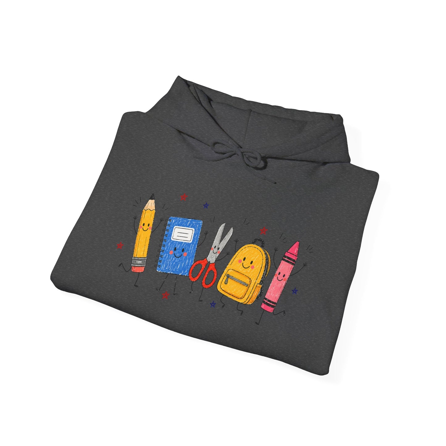 Back-to-School Hoodie – Cute School Supplies Graphic (Pencil, Notebook, Backpack)