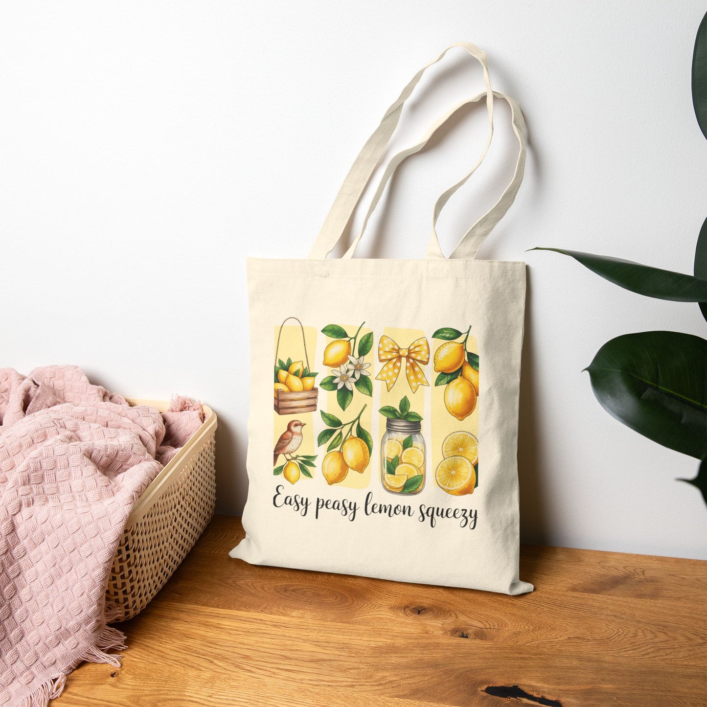 Tote Bag — "Easy Peasy Lemon Squeezy" Lemon Canvas Tote