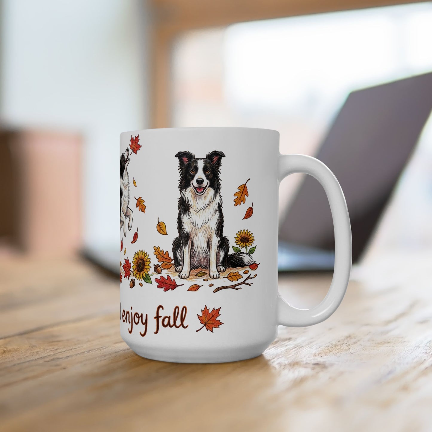 Border Collie Autumn Mug — "Keep Calm and Enjoy Fall" Ceramic Coffee Cup (11oz/15oz)