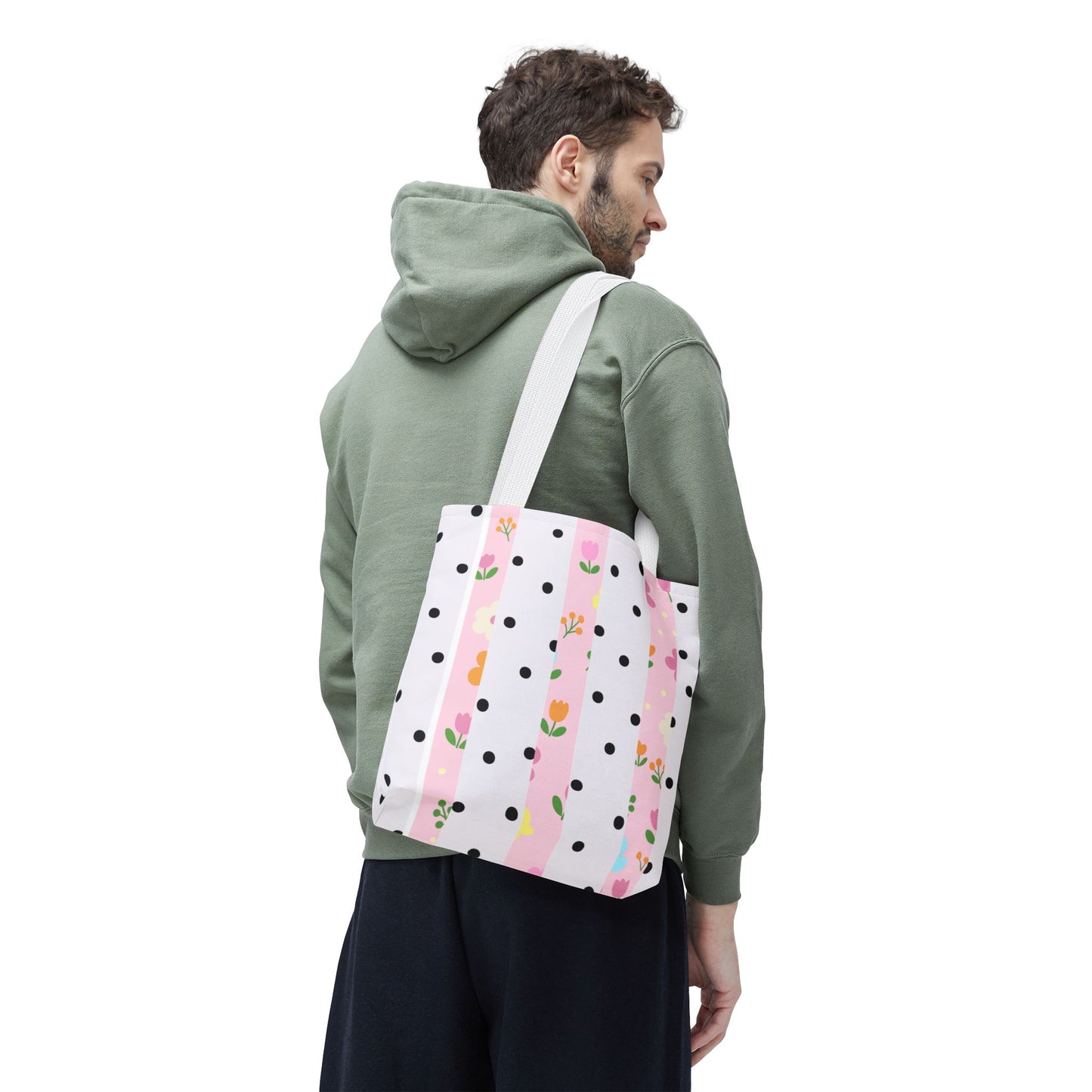 Floral Polka Dot Tote Bag — Pink Striped All-Over Print
