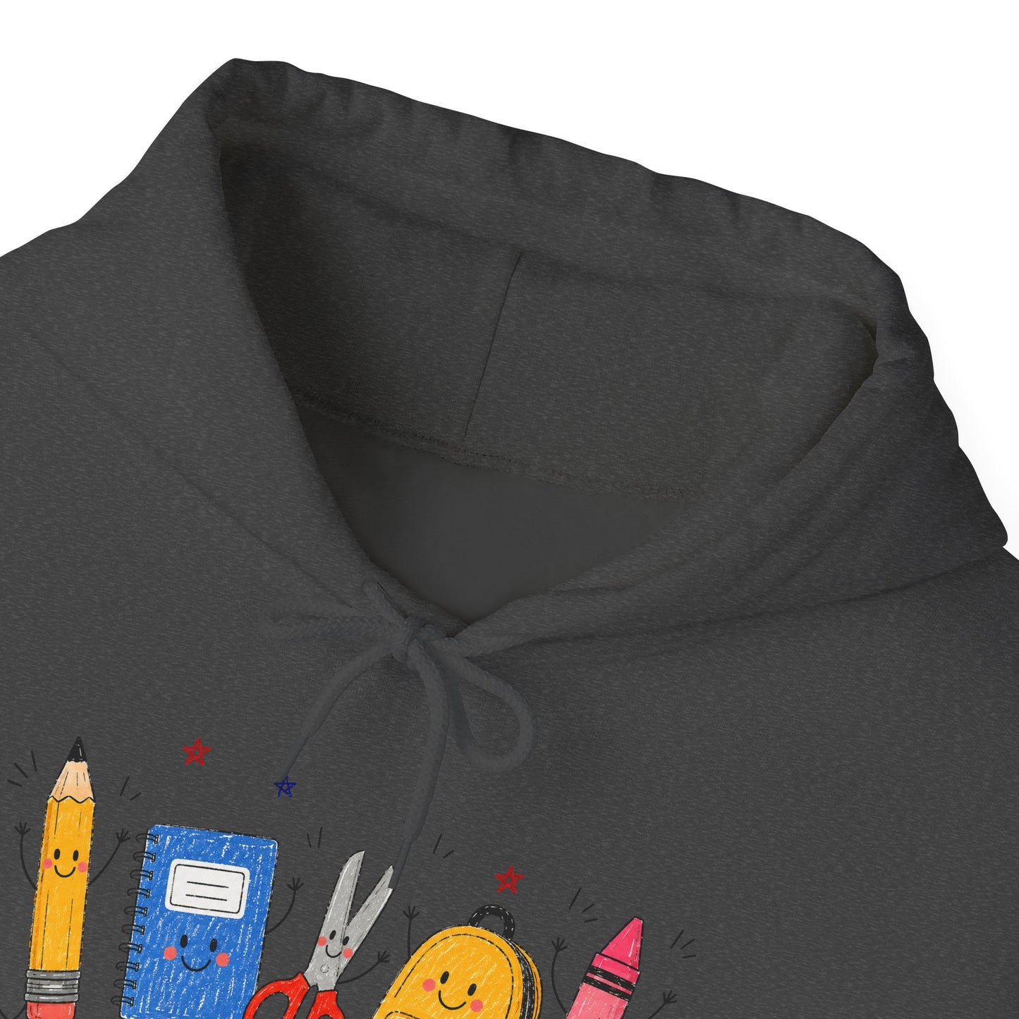Back-to-School Hoodie – Cute School Supplies Graphic (Pencil, Notebook, Backpack)