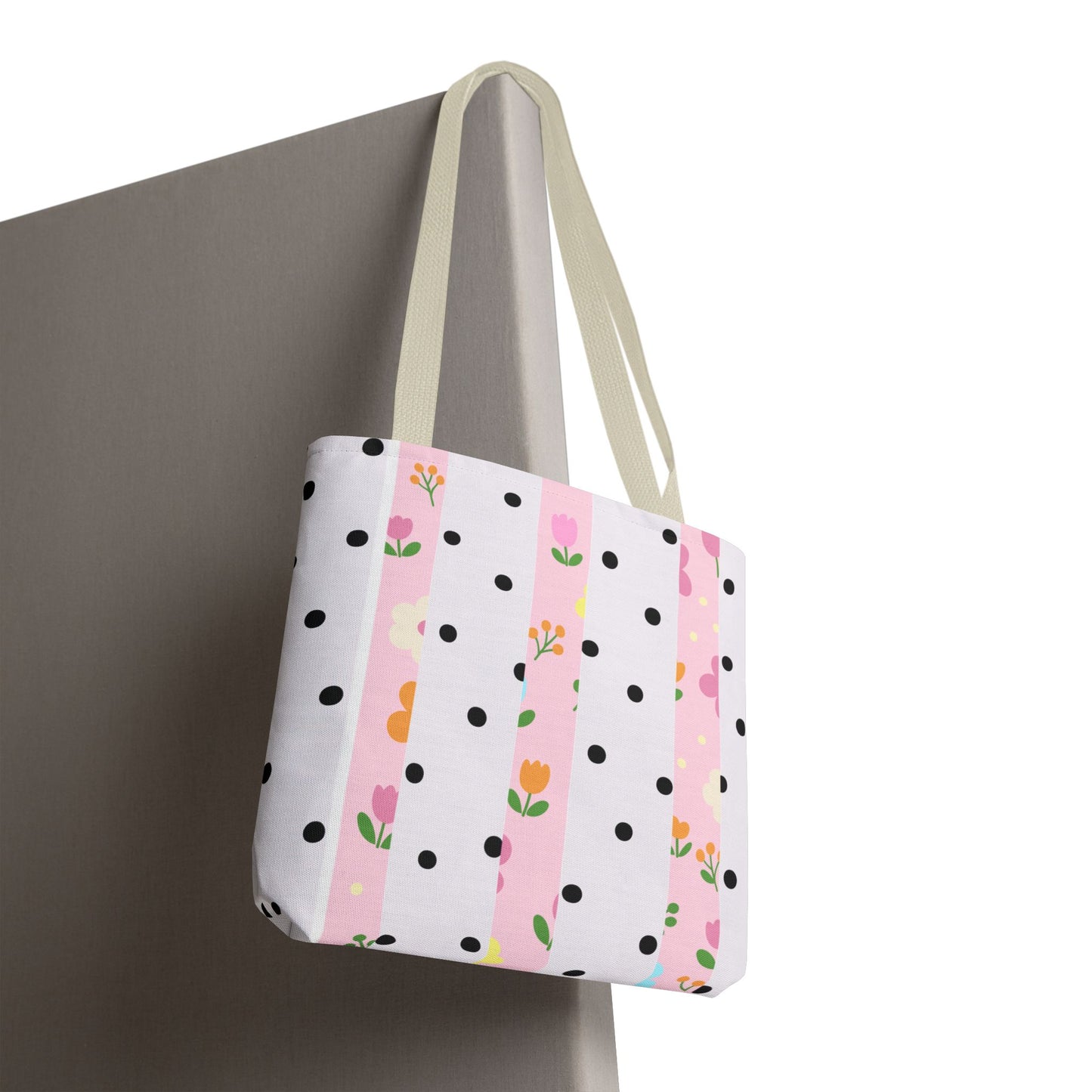 Floral Polka Dot Tote Bag — Pink Striped All-Over Print
