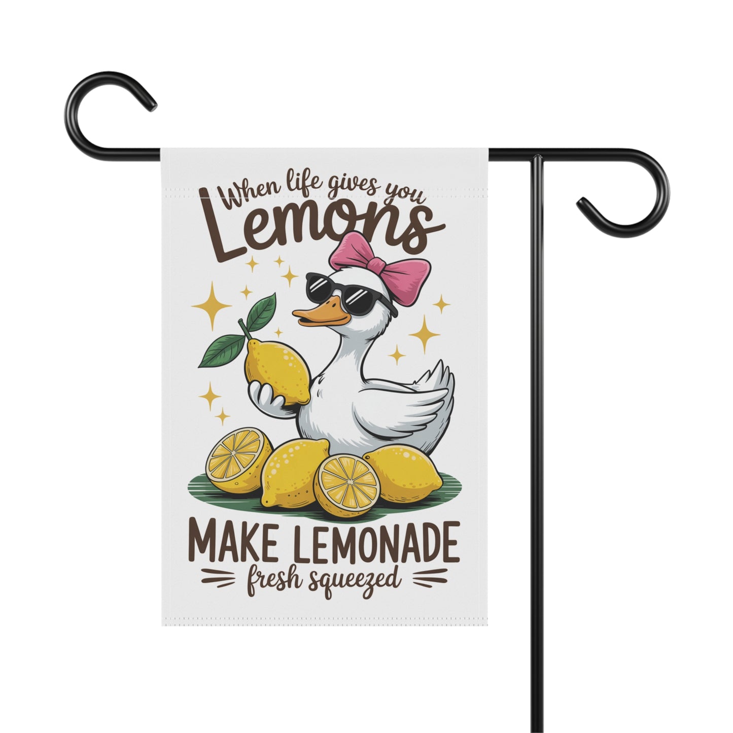 Garden Flag — "When Life Gives You Lemons Make Lemonade" Cute Duck Lemonade Yard Banner
