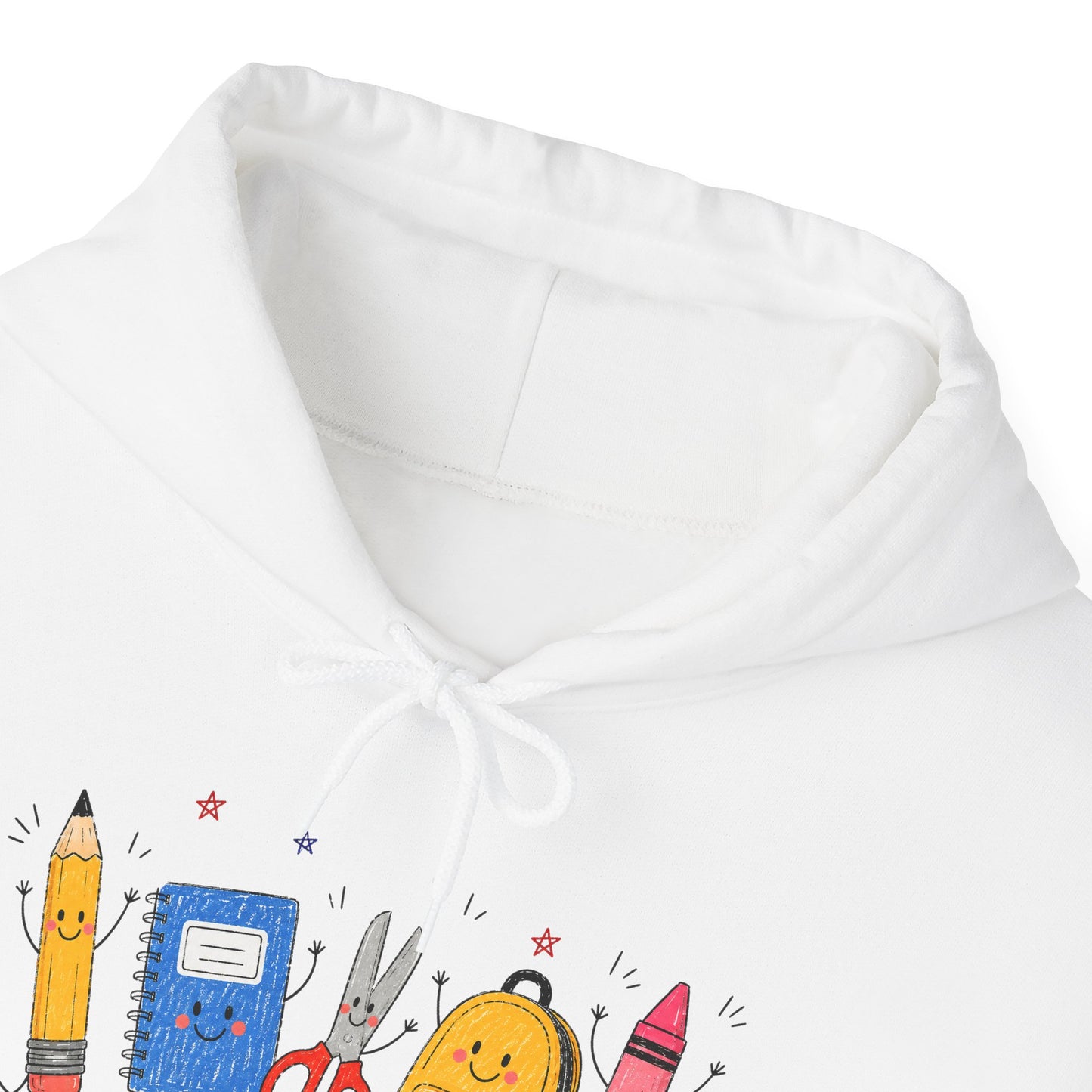 Back-to-School Hoodie – Cute School Supplies Graphic (Pencil, Notebook, Backpack)