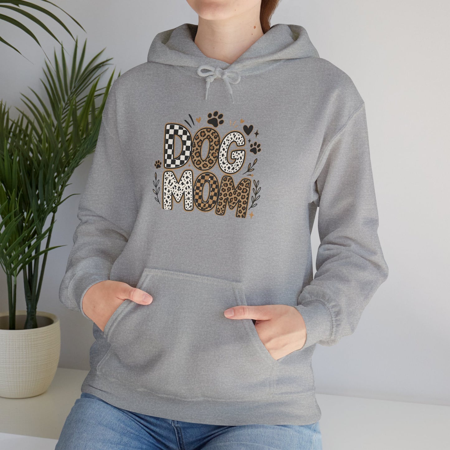 Dog Mom Hoodie — Leopard Paw Graphic Sweatshirt for Pet Lovers